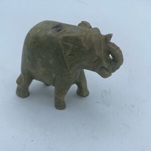 Handcrafted  green marble stone elephant trunk up figure made in India 3x3”